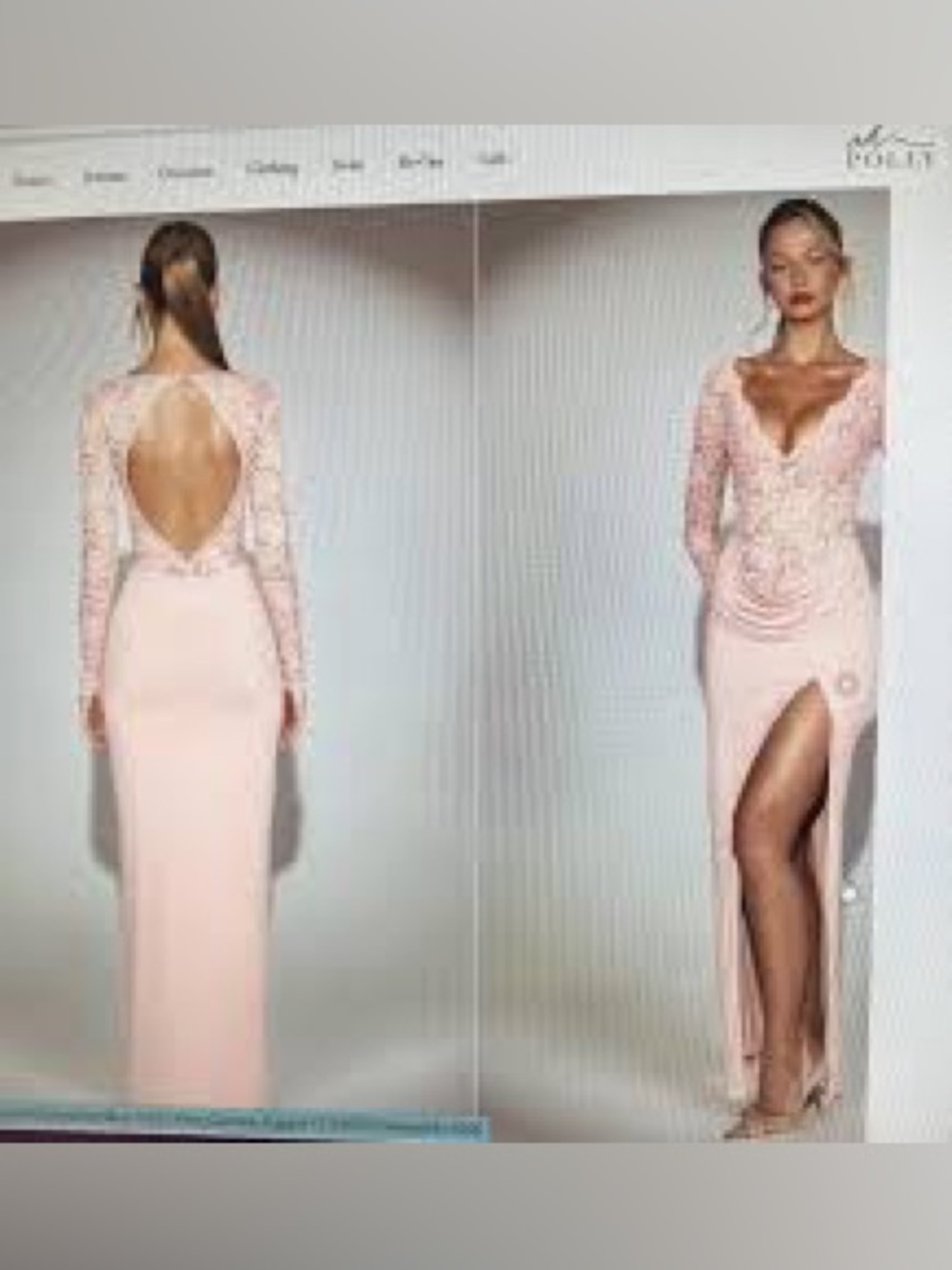 NWT Oh Polly Blush Pink Long Sleeve Backless Evening Gown 1246